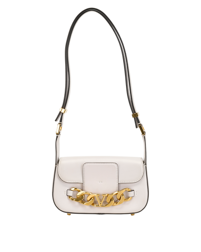 Small V-Logo Chain Bag, &pound;695, Handbags, White, Leather, Front view
